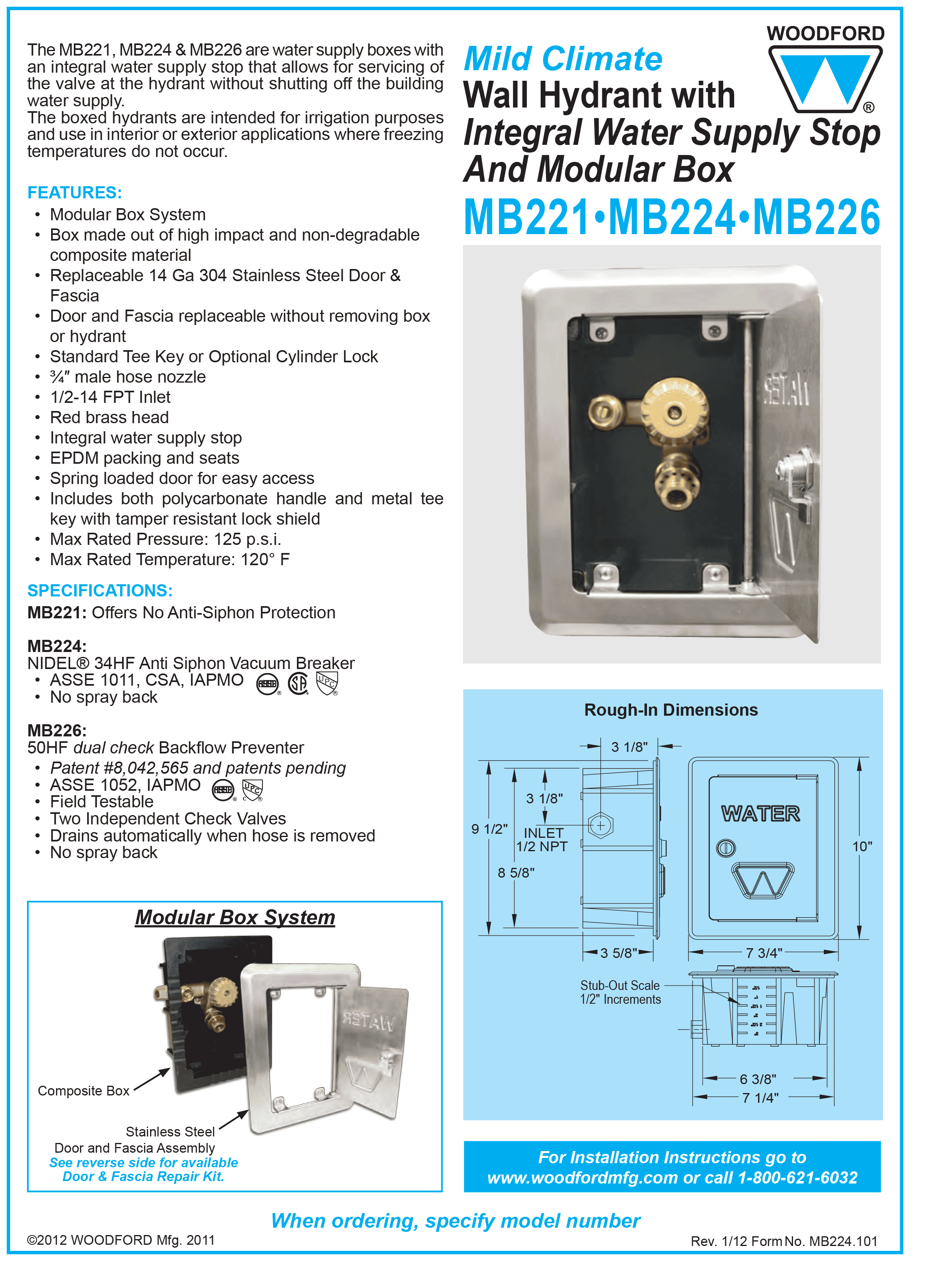 Woodford Model MB221 MB224 MB226 Modular Box